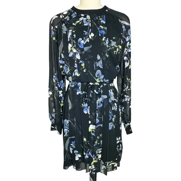 Reiss Navy Blue Nettie Floral Belted Mini Dress Size 12 Women